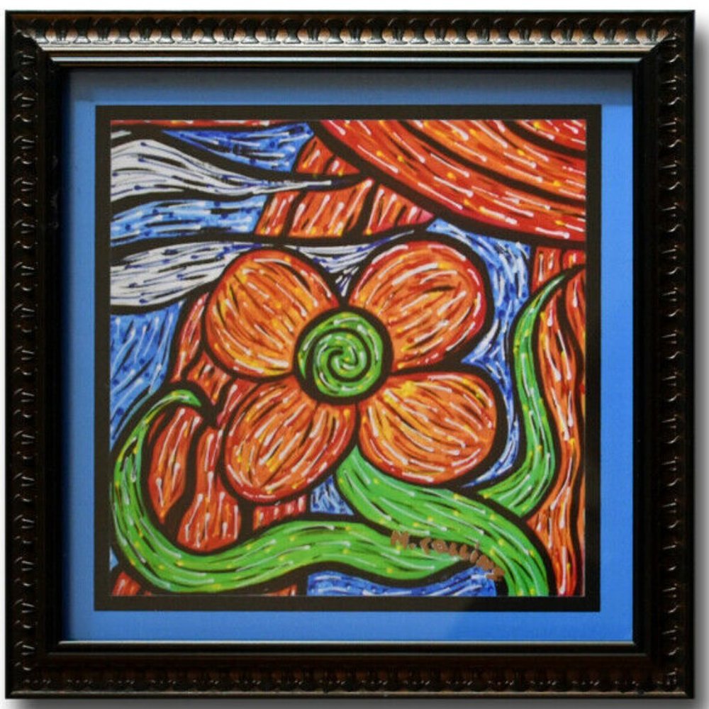 Colorful Abstract Flower Framed Wall Art Signed